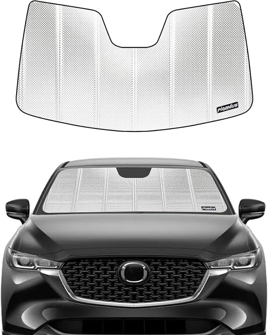 Windshield Sun Shade for Mazda CX5 2017-2025 with Rearview Mirror Mounted Camera. Reflective Aluminum Film Front Window Sunshade - BLAZBLOCK