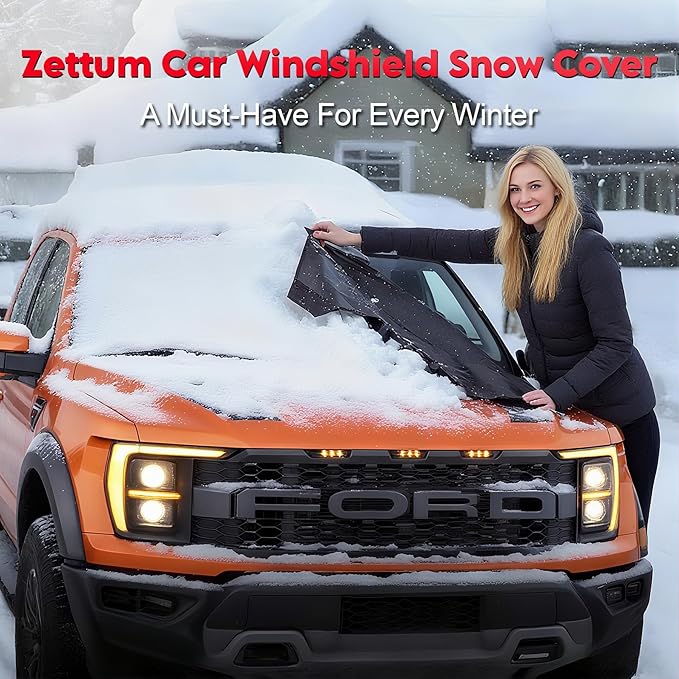 Zettum Truck Windshield Cover for Ice and Snow - 600D Large Windshield Snow Cover for Pickup Truck Heavy Duty, Winter Car Windshield Covers for Ford F150, Silverado, GMC Sierra, Ram, Van, and More