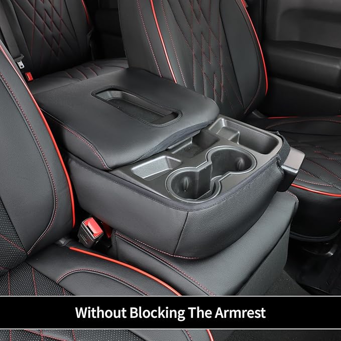 EKR Silverado Seat Covers Custom Fit for (Crew Cab) 2019-2026 Chevrolet Silverado 1500/1500 Limited/HD 2500/3500, Rear Row W/No Armrest,Faux Leather(Black with Red Trim)