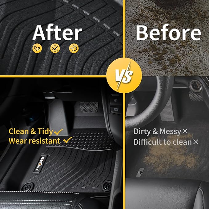 GINOWY- Floor Mats for Mazda 3 2014-2018, TPE All Weather Protection Car Mats for Mazda 3 2018 Non-Slip Floor Liners Waterproof Heavy Duty Automotive Accessories Black