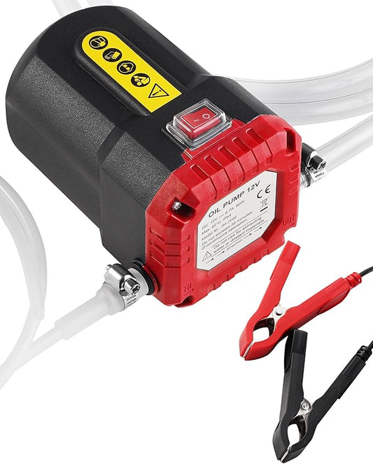 Oil Extractor Pump 12V, Electric Engine Oil Pump w/ Upgraded Overcurrent Protection, Oil Transfer Pump for Motor Oil, Gear Oil, Transmission Fluid, Lube, Fluid Transfer Pump for Car, Mower, Boat, Red