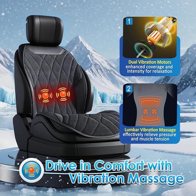 3-in-1 Cooling Car Seat Cushion with Massage & Temperature Control, 16 Fans Ventilated Seat Cooler, 12V Front Seat Summer Cooling Seat Cover for Car SUV Truck (Gray)