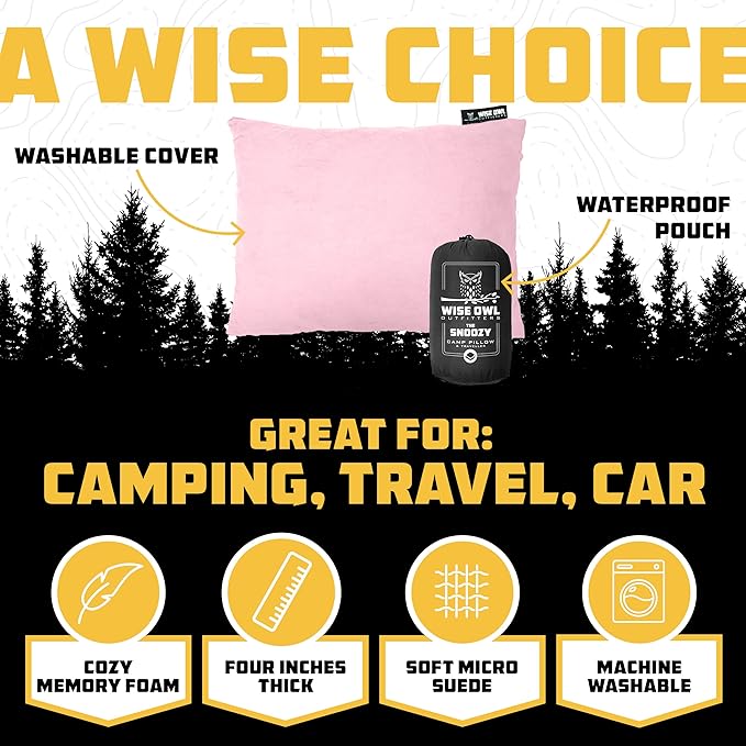 Wise Owl Outfitters Camping Pillow – Memory Foam Travel Pillow for Airplane Sleeping, Hiking, Backpacking & Outdoor Use - Small & Portable for Adults, Car, Camp & Tent