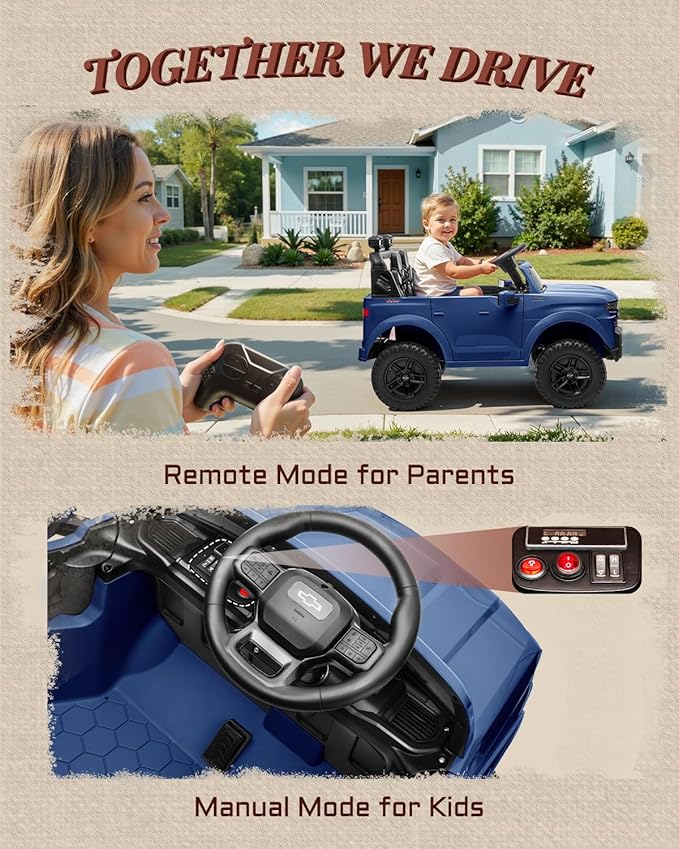 24V 2 Seater Ride on Toys Licensed Chevrolet Silverado, Electric Vehicle with Remote Control and Seat Belts, Electric Ride On Truck wtih Trunk, Bluetooth and LED Lights (Blue)