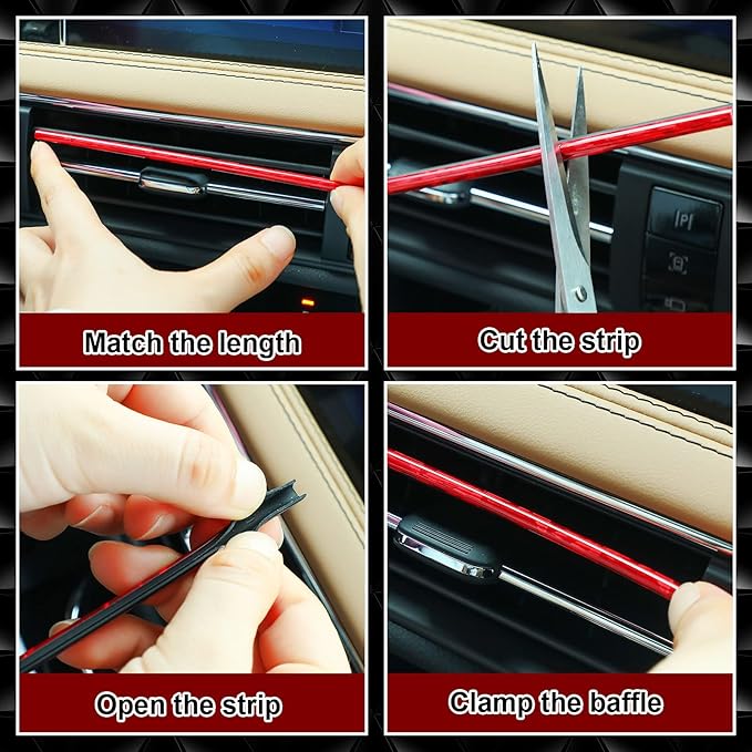 Frienda 28 Pcs Car Interior Accessories Including 20 Pcs Car Air Conditioner Decoration Strip 4 Non Slip Silicone Car Cup Coaster 4 Car Tire Valve Stem Caps for Most Cars SUVs Trucks(Red)