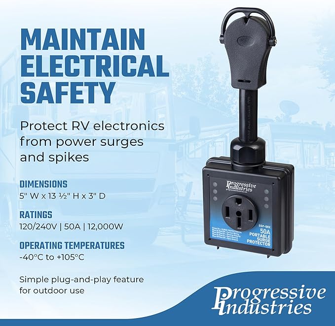 Progressive Industries SSP-50X Portable RV Smart Surge Protector, Black, 50 Amp