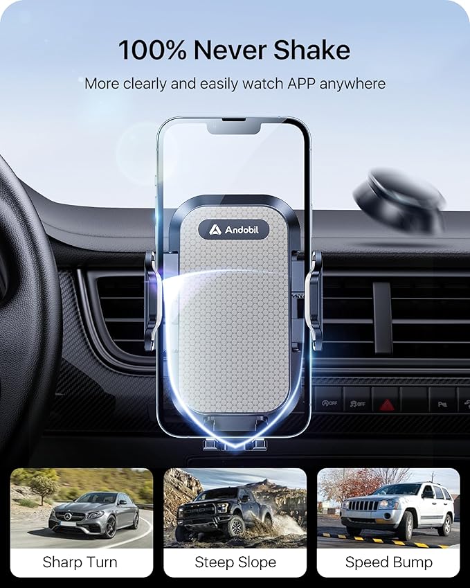 andobil Phone Holders for Your Car - Air Vent Phone Mount, Ultra-Stable Metal Clip with Anti-Shake & 360° Rotation, Universal Car Mount Fit iPhone 17/16/15/14/13/12 Pro Max/Android/Samsung Gary
