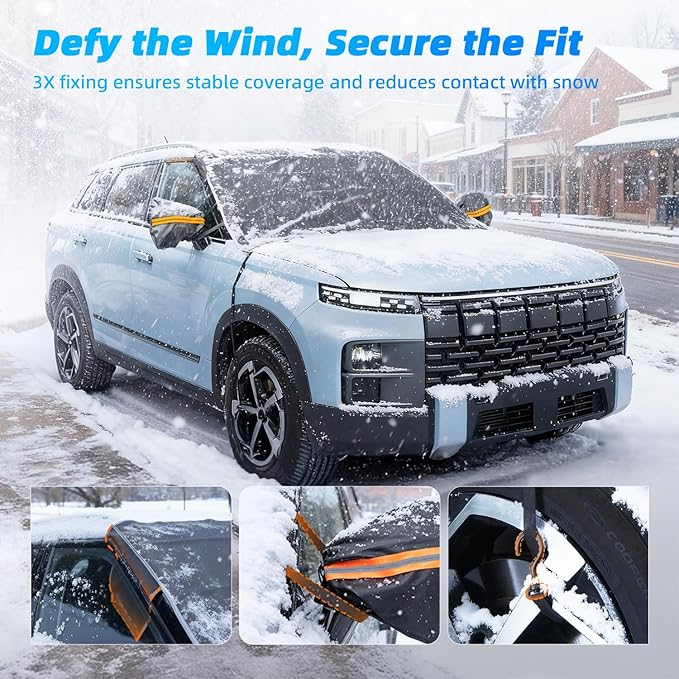 [2025 Upgraded] Windshield Cover for Ice and Snow [700D Waterproof Fabric]-Against Snow, Ice, Frost and Water, Heavy Duty Car Snow Cover, Suitable for Cars, SUVs, and Trucks - Large
