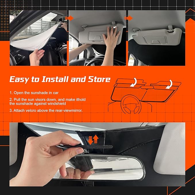 Custom Fit Windshield Sun Shade for Ford Escape 2013-2019 - Full Coverage, 210T Reflective Fabric, Double-Layer Design - Blocks 99% UV Rays, Keeps Car Cool, Easy to Install and Store