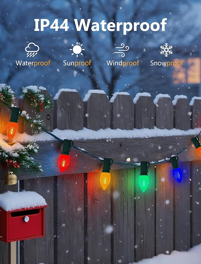 25 Pack C7 LED Multicolor Christmas Light Bulbs, E12 Candelabra Base Bulbs, Shatterproof C7 Multicolor Replacement Light Bulbs for Outdoor Christmas String Lights, Window Candles, Night Light, Patio