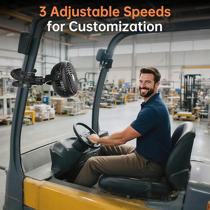 Rechargeable Car Fan for Backseat Kids Baby, 3-Speed Quiet with 5000mAh Battery, 360° Rotatable Rear Seat Passenger Cooling Fan, Cordless Portable Clip on Fans for Vehicle SUV Sedan RV