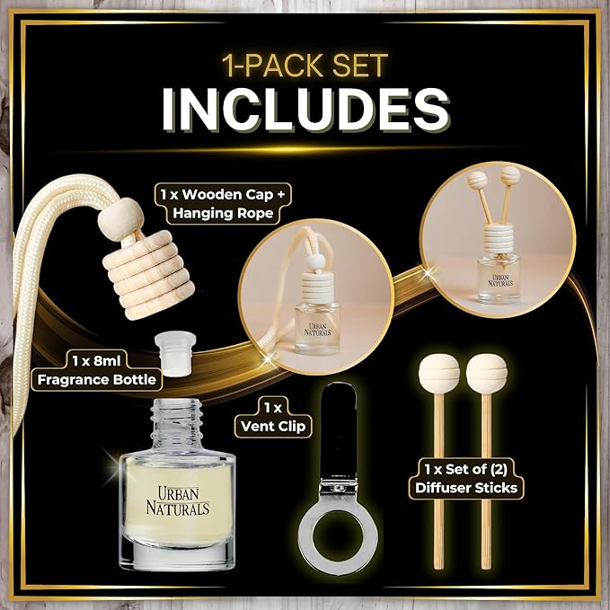 Urban Naturals Car Air Freshener Diffuser Dreaming of White Tea Scent, Hotel Scents Collection, Strong Long Lasting Aroma Made in USA, Hanging Oil Diffuser + Vent Cip Car Accessories (1 Pack)