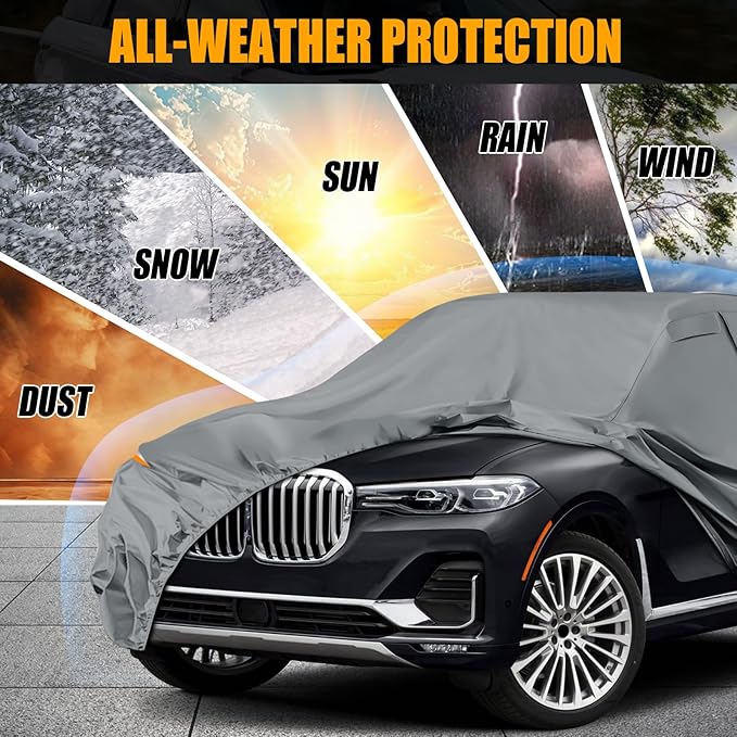 Waterproof Premium Car Covers Replace for 2019-2025 BMW X7, 10 Layers Heavy Duty with Cotton Liner All Weather Car Cover with Zipper Door, Windproof Bands for Snow Rain Dust Protection