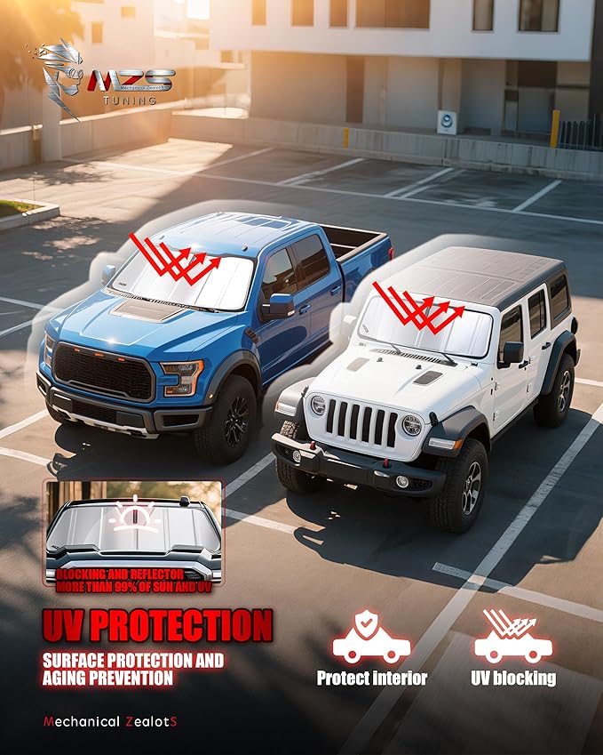 MZS Windshield Sun Shade Compatible with Ram 2500 3500 4500 5500 2019-2025 with 10 inch Wide Sensor, Foldable Truck Sun Shade Shield Accessories, Front Window Visor Sunshade for Interior Protector