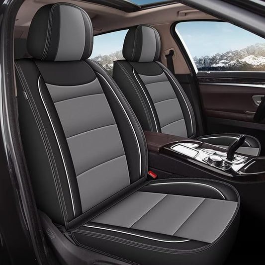 YORKNEIC Car Seat Covers Front Set fit for Jeep Grand Cherokee 2005-2025 2026, Waterproof Leather Breathable Seat Covers Minimalist Luxury Easy Install Full Protection (2 Front Set, Black&Gray)