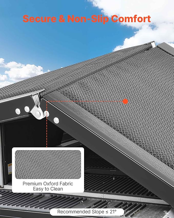 VEVOR Dog Ramp for Cars, 71" L x 17" W, Folding Pet Ramps for Medium & Large Dogs up to 250lbs, Pet Stair Ramp with Non-Slip Oxford Fabric Surface, Portable Outdoor Dog Car Ramps for SUV & Truck