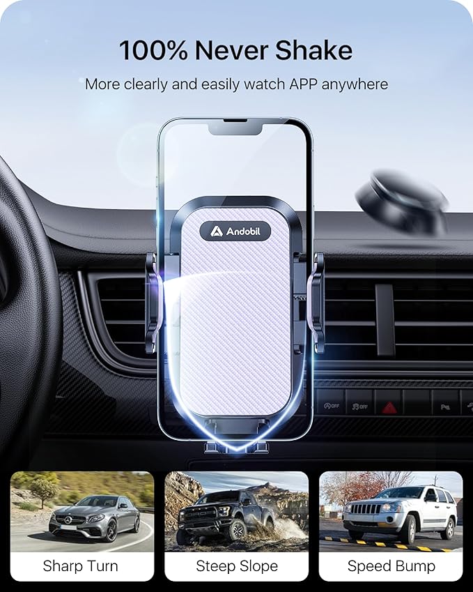 andobil 2025 Upgraded Phone Holders for Your Car, Air Vent Phone Mount, Ultra-Stable Metal Clip with Anti-Shake & 360° Rotation, Universal Car Mount for iPhone 17/16/15 Pro Max/Samsung Galaxy, Purple