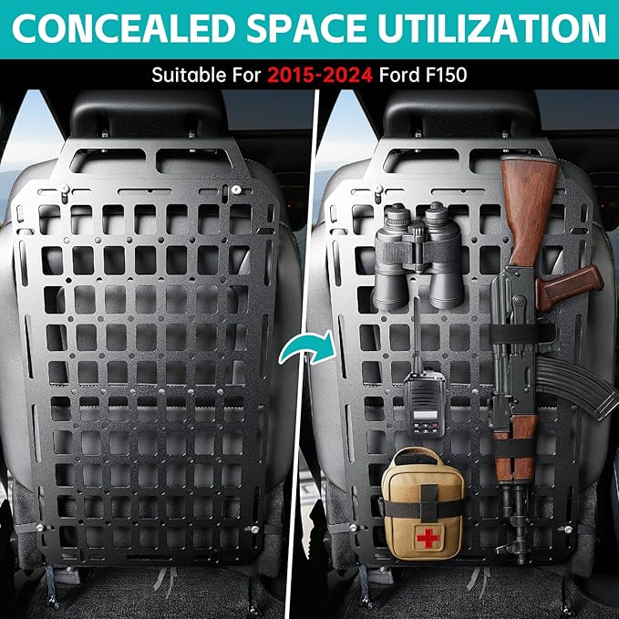 Tactical Seat Back Molle Panel Compatible with 2015-2025 Ford F150 / Raptor, 2017-2025 Super Duty Accessories Rigid Molle Seat Back Organizer Storage System Fit for 2015-2025 F-150 Accessories