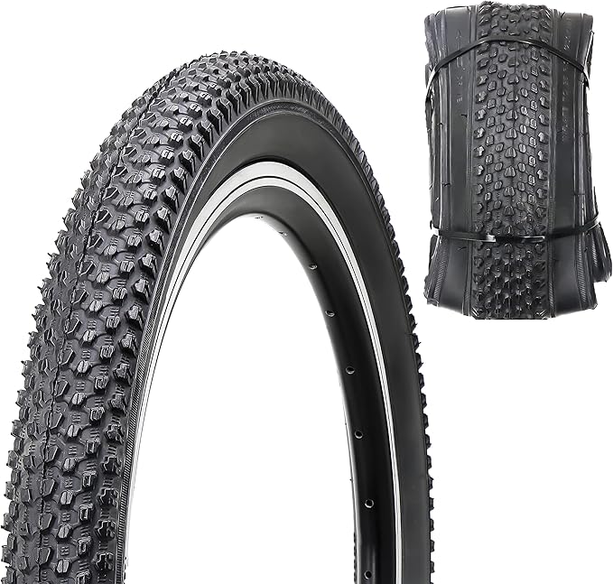 Hycline Bike Tire,20/24/26/27.5 Inch Folding Replacement Tire for MTB Mountain Bicycle-Black/Skinwall