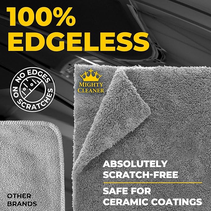 Edgeless Microfiber Towels for Cars – 6pk (12”x12”) - 540 GSM - Super Soft Detailing & Buffing – Scratch-Free & Absorbent Microfiber Cleaning Cloths for Car Polishing
