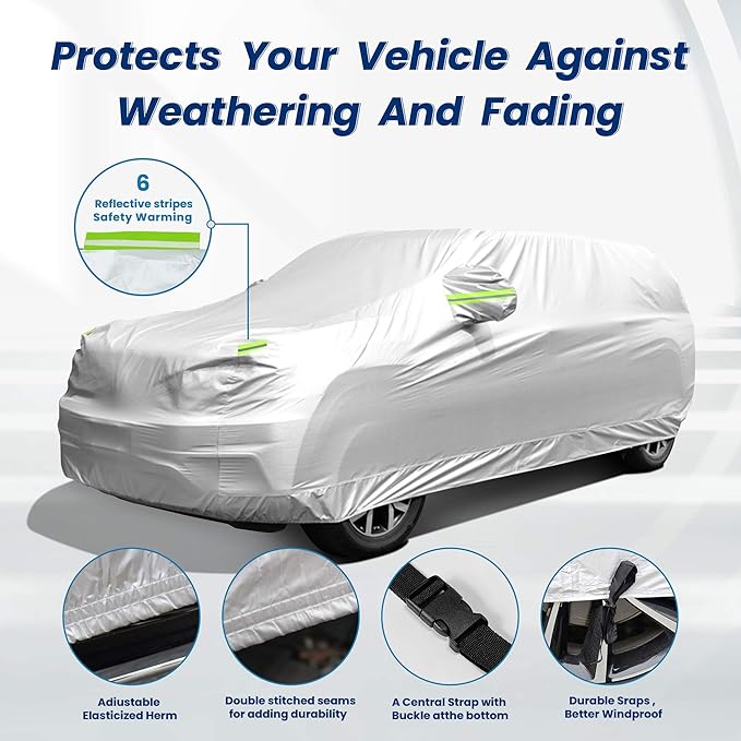 Car Cover Waterproof All Weather, GORDITA Full Exterior Covers with Mirror Pocket, Outdoor Car Cover UV Snow Rain Wind Dust All Weather Outdoor Protection Universal Fit SUV Length 189-204'' inch