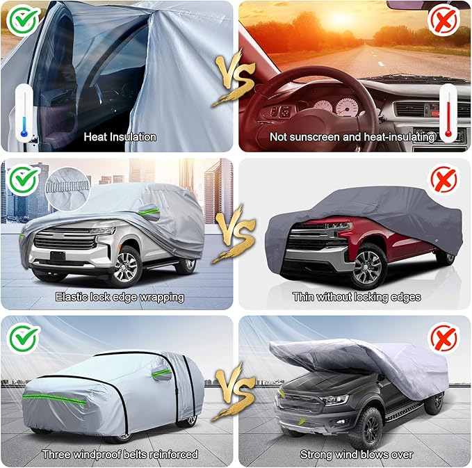 TUCAREST 6-Layers Premium Full Car Cover Hard Shell Zipper Design Waterproof All Weather Weatherproof UV Sun Protection Snow Dust Storm Resistant Outdoor with Straps (Fit for SUV/MPV UP to 180")