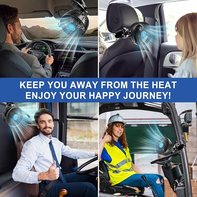 XOOL 12V 6'' Car Fan, Clip Fan 360 Degree Rotatable Car Fan Cooling Air Fan with Stepless Speed Regulation & Cigarette Lighter Plug for SUV, RV, Vehicles
