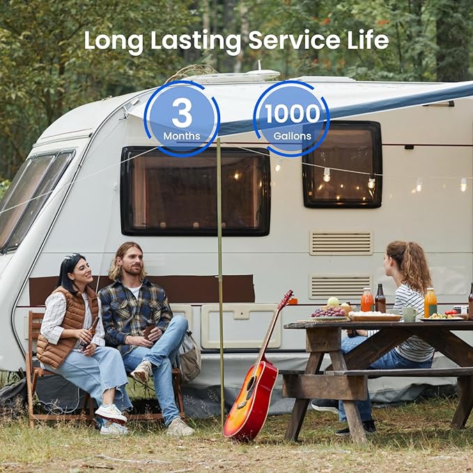 GLACIER FRESH RV/Marine Water Filter with 1 Flexible Hose Protector, Greatly Reduces Bad Taste, Odors, Chlorine and Sediment in Drinking Water, 2 Pack