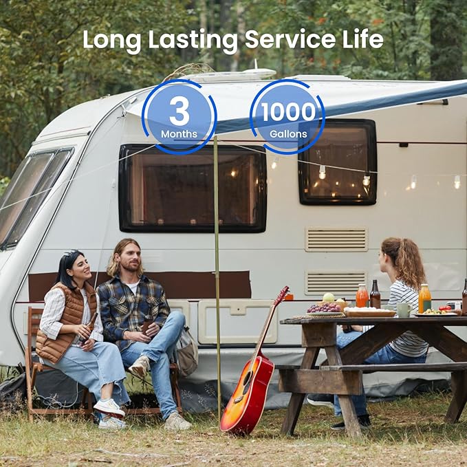 GLACIER FRESH RV/Marine Water Filter with 1 Flexible Hose Protector, Greatly Reduces Bad Taste, Odors, Chlorine and Sediment in Drinking Water, 3 Pack