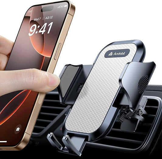 andobil Phone Holders for Your Car - Air Vent Phone Mount, Ultra-Stable Metal Clip with Anti-Shake & 360° Rotation, Universal Car Mount Fit iPhone 17/16/15/14/13/12 Pro Max/Android/Samsung Gary