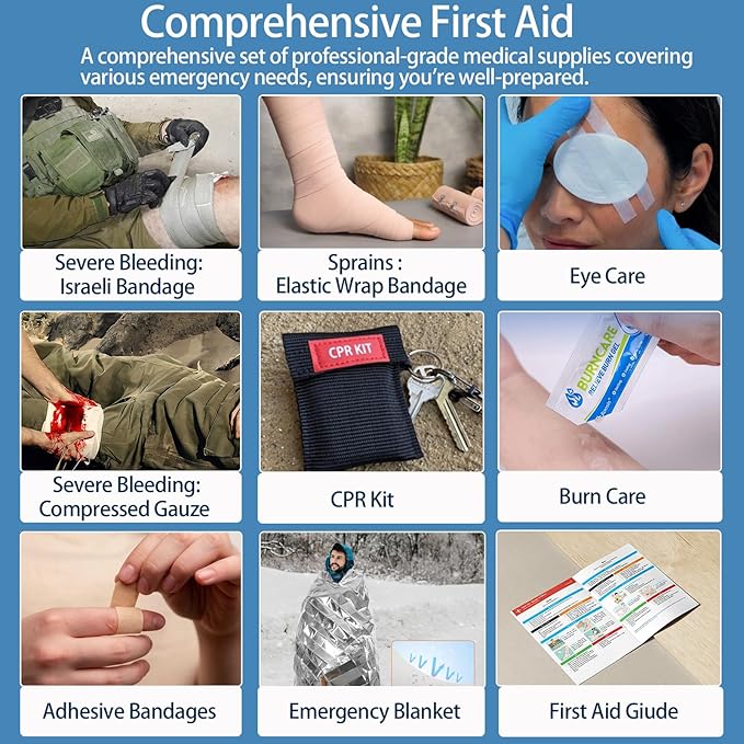 Premium First Aid Kit with Labelled Compartments, Waterproof & Organized Molle Medical Kit for Home, Car, Hiking, Camping, Travel & Roadside Emergencies and Everyday Safety