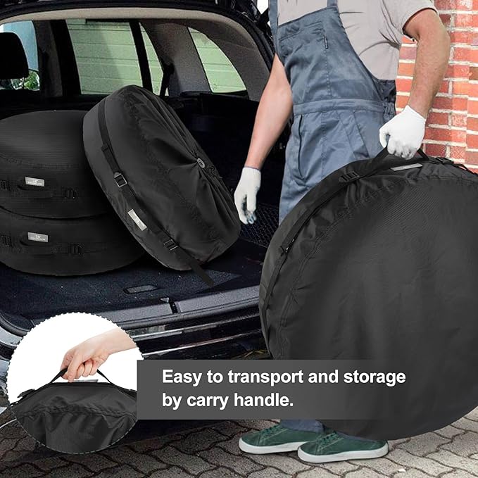 Explore Land Seasonal Tire Cover - Spare Tire Bag with Handle, Heavy Duty Winter Wheel Storage Tote Against Dust and Scratches, 4 Pack (Fits Diameters 26''-28.75'', Black)