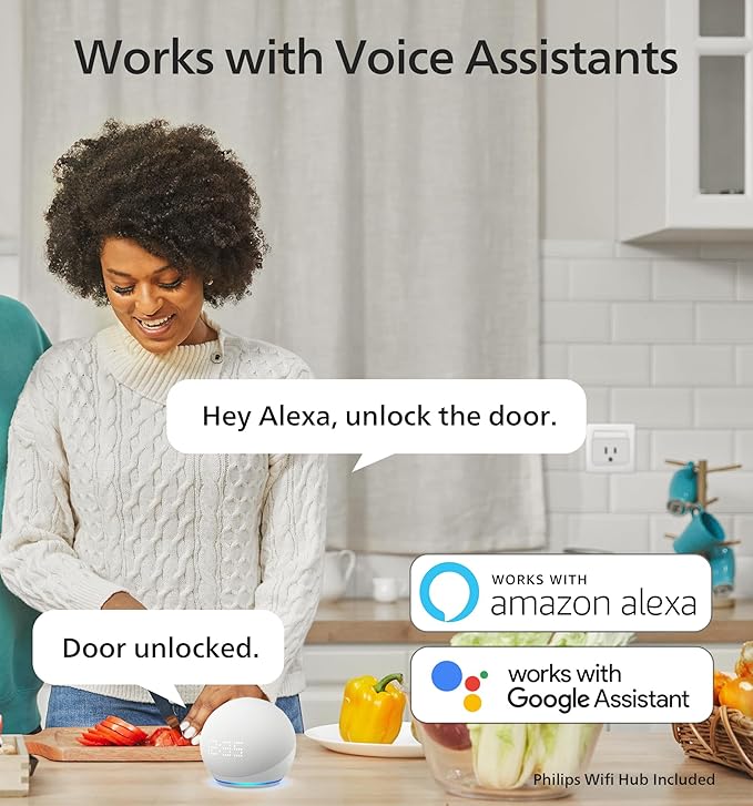 Philips Wi-Fi Smart Door Lock, Keyless Entry Door Lock with App Control,Fingerprint ID,Auto Lock,Keypad Deadbolt with Wi-Fi Bridge Adaptor,Smart Locks for Front Door-Satin Nickel