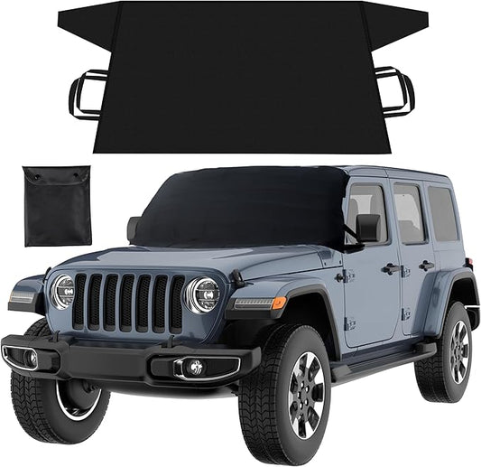 EcoNour Jeep Windshield Snow Cover | Durable 600D Oxford Fabric Winter Car | Windshield Ice Cover for Jeep Wrangler, Bronco, Gladiators | X-Small
