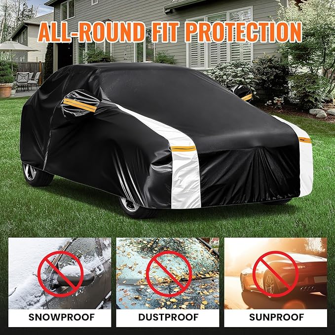12-Layer Custom Fit Car Cover for Tesla Model S (2012-2026), Upgraded Waterproof All-Weather Full Exterior Cover with Door Zipper and Charging Port, for Snow Rain Dust and Sun UV Protection-Black.