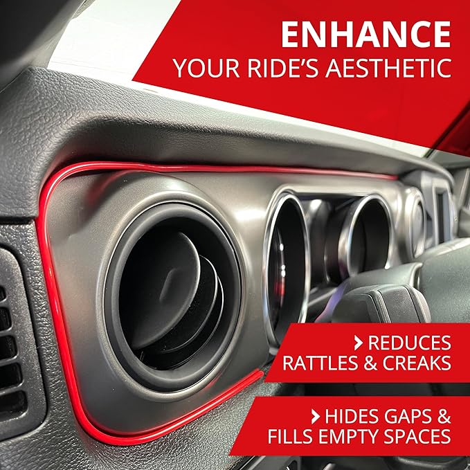 All-Fit Automotive Car Gap Filler – 10 Ft Red Trim Molding for Car Accessories Interior – Universal, Flexible Car Interior Accessories for Dashboards, Panels, & Air Vents – Easy DIY Installation