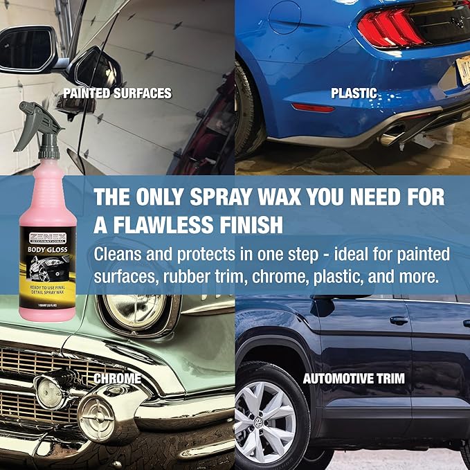 Zenex Body Gloss Liquid Spray Wax - High Gloss Professional-grade Detail Spray Wax | Cleans & Protects Painted Surfaces, Glass, Chrome, & More | Water-Repellant Protection | 32 oz (2 Pack)