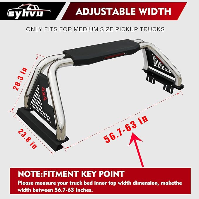 Truck Bed Roll Bar, Polished Stainless Steel Sport Pickup Roll Bars, Cargo Racks Compatible with Tacoma, Ranger,Colorado,Silverado,Sierra,Tacoma,Tundra,Titan,Frontier