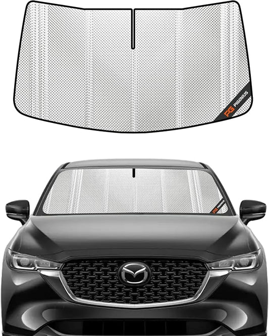 Windshield Sun Shade for Mazda CX5 2017-2025 with Rearview Mirror Mounted Camera. Full Coverage Rearview Mirror Shade for Ultimate Protection
