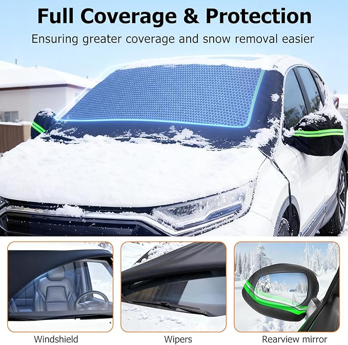 [2025 Upgraded Windshield Cover for Ice and Snow [Full Coverage Winter Protection]-Heavy Duty Car Snow Cover, Against Snow, Ice, Frost and Water, Suitable for Cars, SUVs, and Trucks-Large