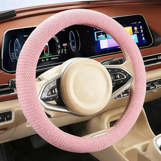 Universual Fluffy Fur Soft Fuzzy Steering Wheel Cover Leather Women Men Pink Sporty Cute 15 inch Car Accessories Non-Slip Decoration