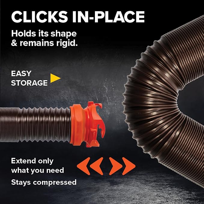 Camco RhinoFLEX 15-Ft RV Sewer Hose Kit - Features Clear Elbow Fitting w/Removable 4-in-1 Adapter - Connects to 3” Slip or 3”/3.5”/4” NPT Threaded Sewer Connection (39770)