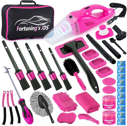 38PCS Car Detailing Kit Interior Cleaner with High Power Handheld Vacuum, Car Wash kit with Detailing Brush Set,Car Interior Detailing Kit,,Pink Car Accessories for Motorcycle,Cars,Gift for Women