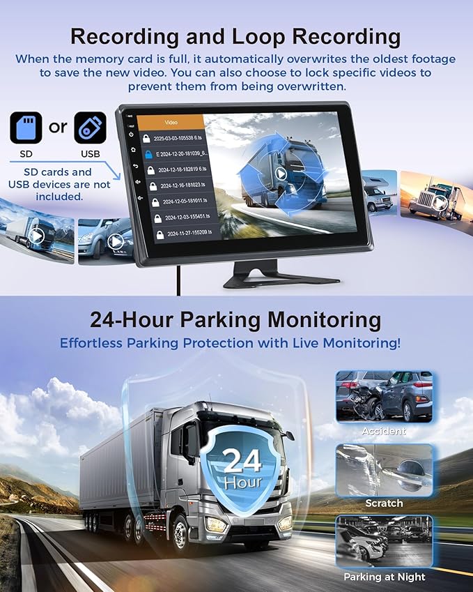 RV Backup Camera System with Carplay, Wired Security 1080P Cameras with 10.1 inch Android Auto 6 CH Touch Screen, GPS Navigation Loop Recording DVR Car Stereo for RV Semi Truck Trailer Camper