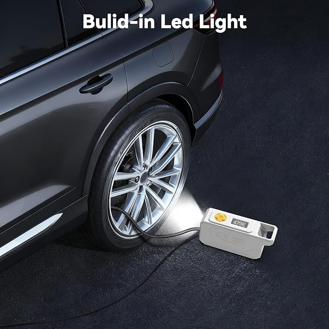 150 PSI Tire Inflator Portable Air Compressor, 12V DC Auto Shutoff Air Pump with Digital Pressure Gauge and Emergency LED Light for Car Tires, Bicycle & Balloons, White