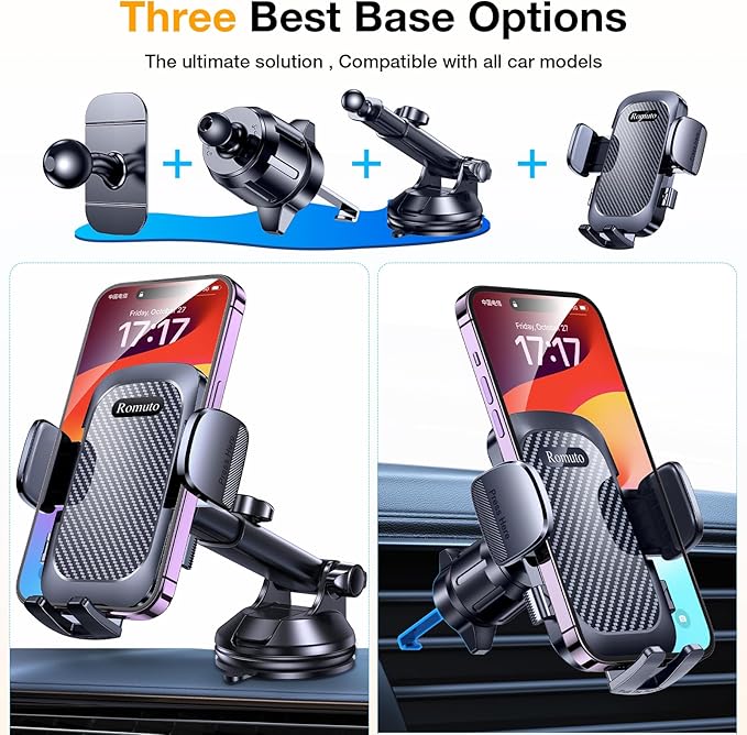 Romuto Phone Holders for Your Car Phone Holder Mount【Super Suction Cup】 Cell Phone Mount for Car Accessories for Women Men Dashboard/Windshield/Vent Camera Mounts Truck Stand for iPhone 17 16 Samsung