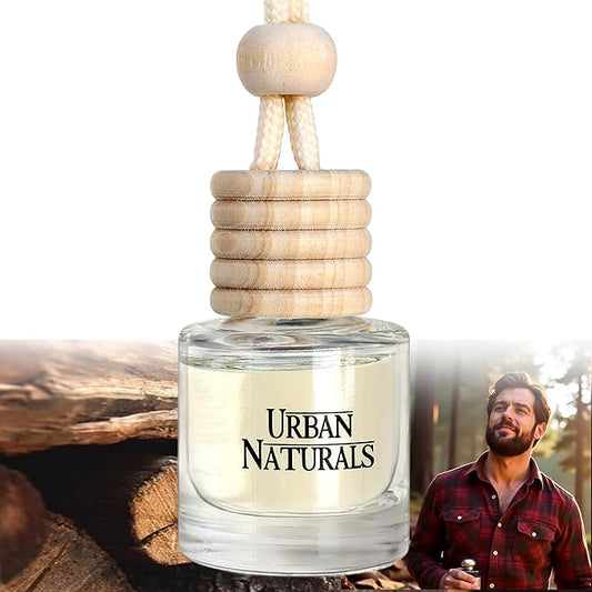 Urban Naturals Car Air Freshener Diffuser 1 Pack - Mahogany Teakwood Scent, 45+ Days Long Lasting Fragrance, Made in USA, Glass & Wood, Hanging Design + Vent Cip, Easy to Use