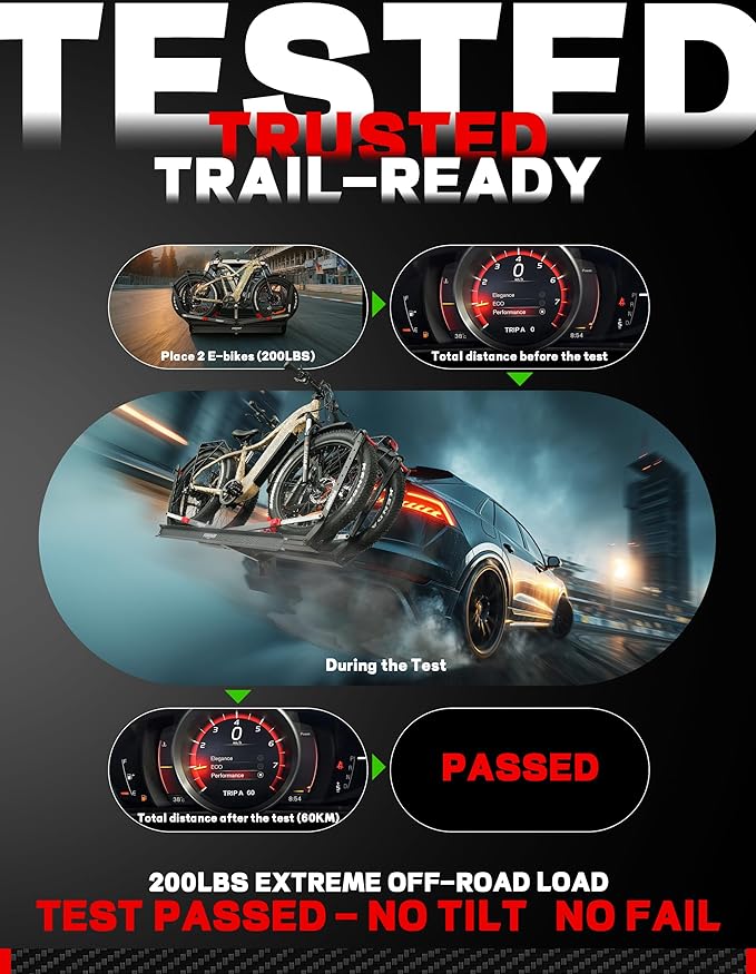 Young 200 lbs Ebike Racks with Ramp for Tow Hitch with 2 Arms, Tire Clamp 2 Bike Rack Hitch for Car SUV RV Truck Trailer, Scratch Free, Fit up to 5 Inch Fat Tire, 2" Receiver