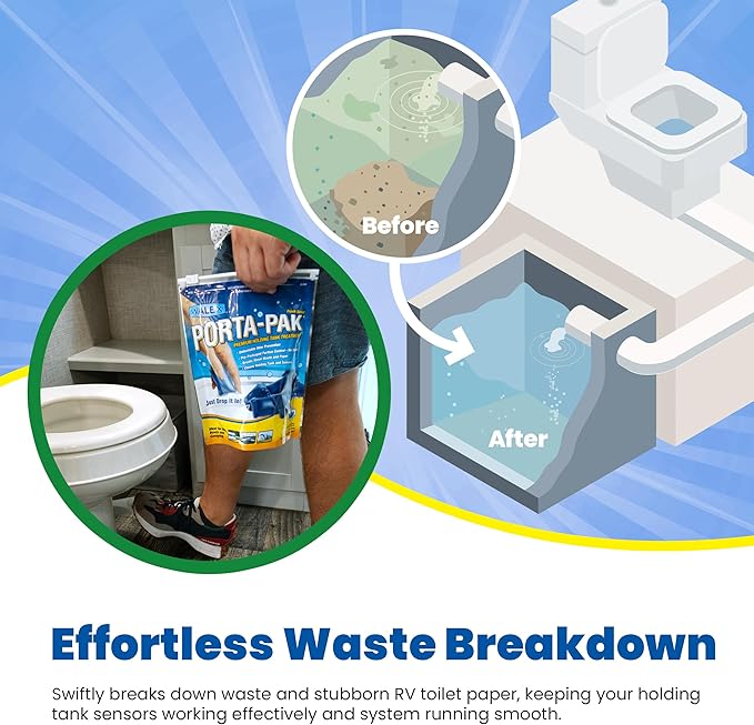 Walex Porta-Pak Black Holding Tank Deodorizer & Portion Control System Drop-Ins - Rapid Breakdown of Waste & Paper, Odor Prevention, Cleans Tank & Sensors - Fresh Scent, 10-Pack