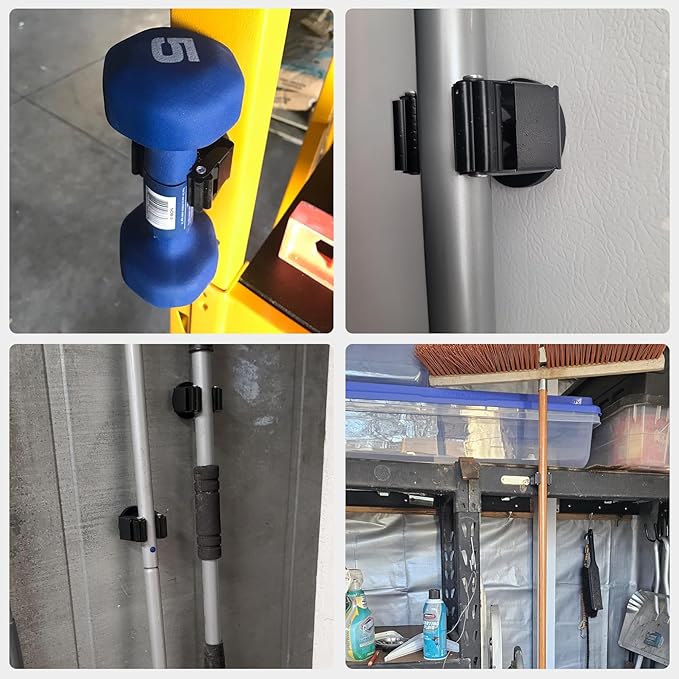 MUTUACTOR Magnetic Broom Holder,4PCS Anti-Slip Magnetic Mount Storage Broom Holders with Rubber Grippers,12lbs Heavy Duty Magnetic Tool Holder for Work Garage Laundry Kitchen RV Van Accessories